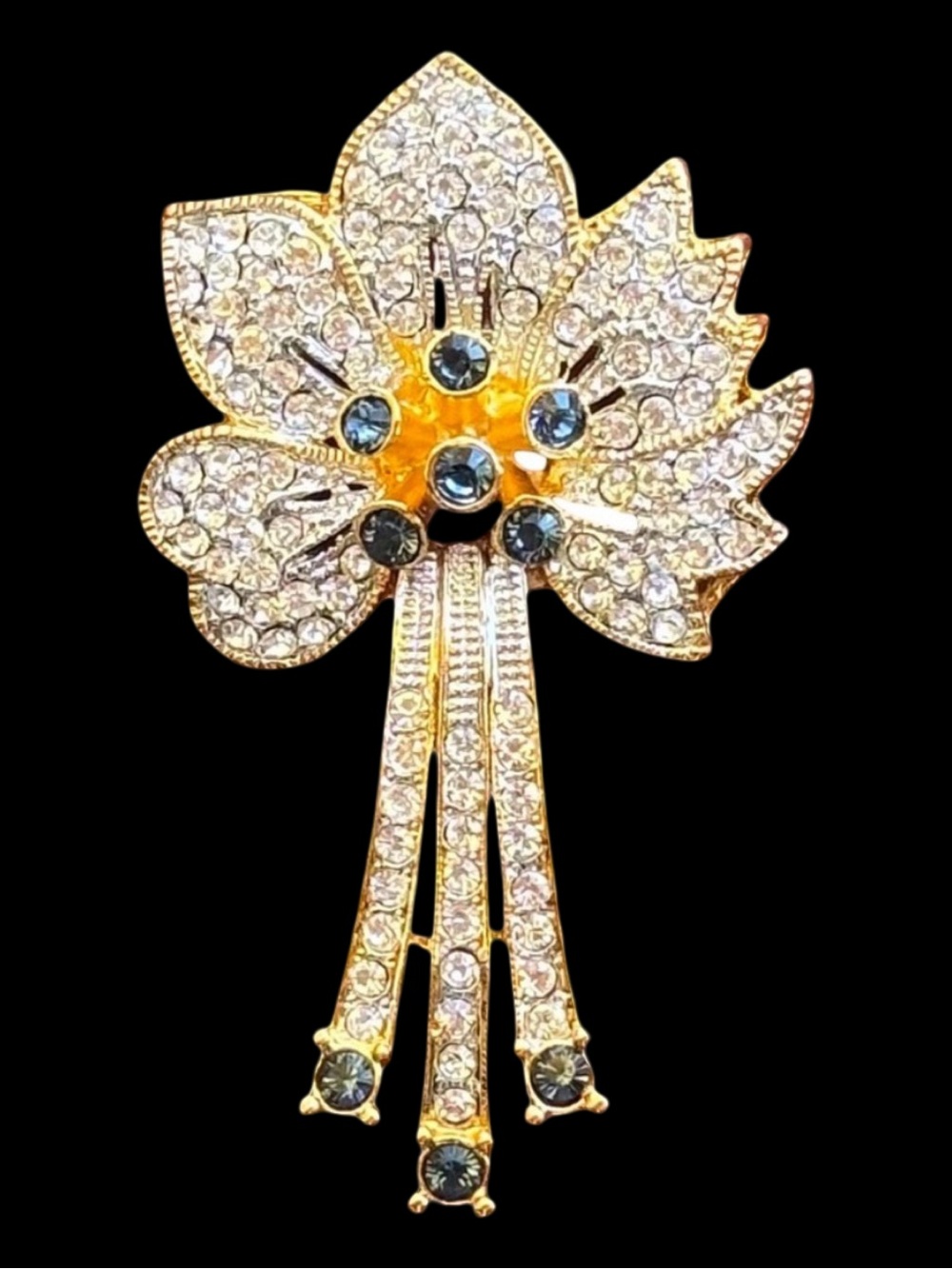 Vintage Dolphin Ore 18k EP Swarovski & Cubic Zirconia Orchid Brooch Pendant